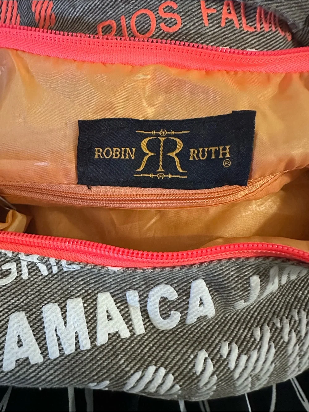 Robin Ruth Canvas Tote in Coral & Gray with Gold Logo